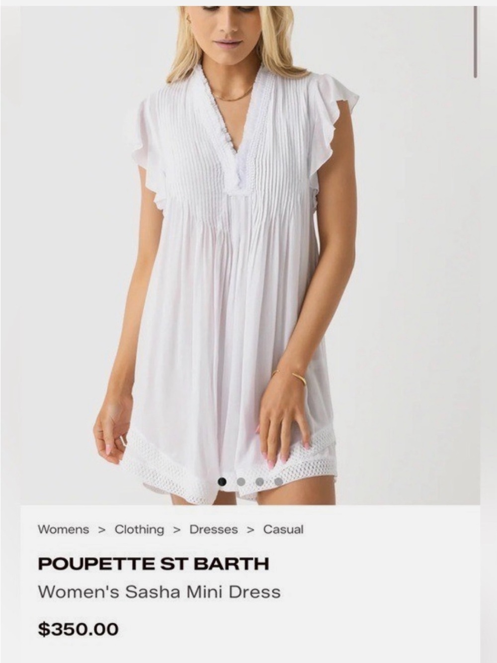 Poupette St. Barth White Pintuck Mini Dress, Medium